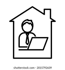 Remote work icon. Flat pictogram for web. Line stroke. Isolated on white background. Outline vector eps10. Online communication at home. Man working at home
