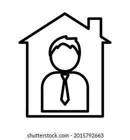 Remote work icon. Flat pictogram for web. Line stroke. Isolated on white background. Outline vector eps10. Online communication at home. Man working at home