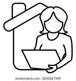Icono de trabajo remoto representado por el hogar, trabajador, portátil Estilo de línea.