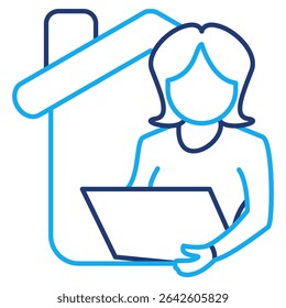 Remote Work icon represented by home, worker, laptop Dual Line style.