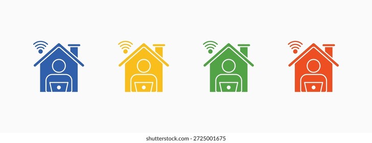 Elemento de Colección múltiple del estilo del color del conjunto del icono del trabajo remoto para el diseño