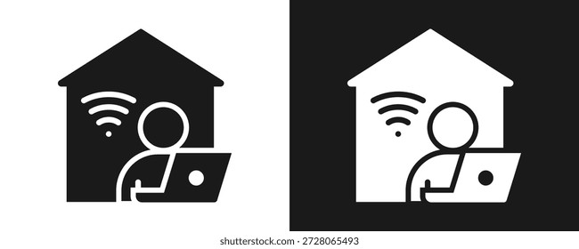 Icono De Trabajo Remoto Conjunto De Glifos En Fondo Blanco Y Negro
