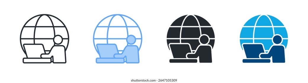 Remote Work Icon Set Multiple Style. Designed In Outline, Blue, Glyph, Dual Tone