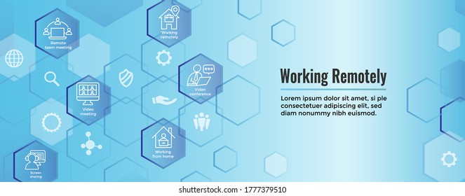 Remote work icon set and web header banner