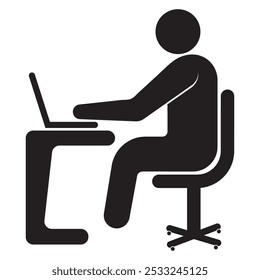 Remote work icon, vector design. Person working on laptop. Man sitting on a chair with laptop. Business man icon, vector, Freelancer vector, icon. Office Working icon, vector, logo, app design for UI.