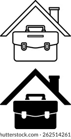 Remote Work Icons. Black and White Vector Illustrations. Home and Work Briefcase. Freelance, Work from Home. Work and Office Concept