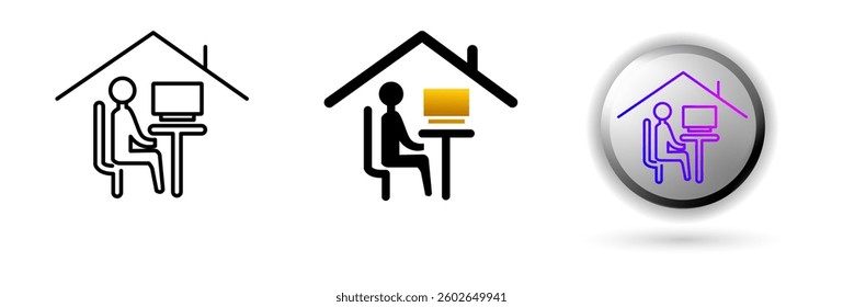 Remote Work Icons concept of productivity, work and professional environment. Various styles of outline, solid and glossy effects, ideal for business presentations, corporate websites etc.