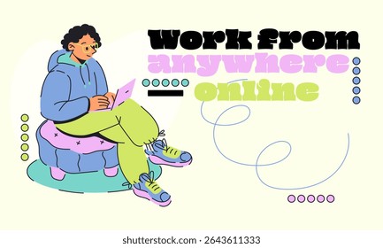 Remote Work Illustration with Person Using Laptop