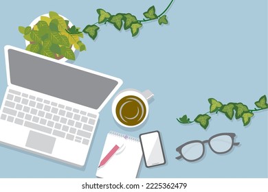 Remote work illustration of working from a room or cafe