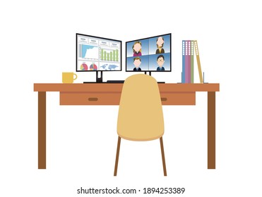 Remote work Image illustration of home work. Desk chair computer illustration