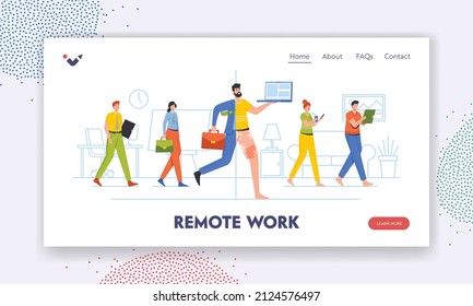 Remote Work Landing Page Template. Hybrid Work After Covid-19 Crisis, Employee Characters Choice to Work Remotely From Home, Business Men or Women Wear Hybrid Cloth. Cartoon People Vector Illustration