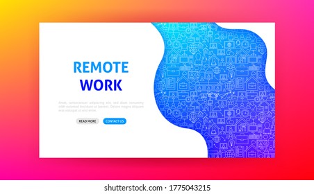 Remote Work Landing Page. Vector Illustration of Outline Design.