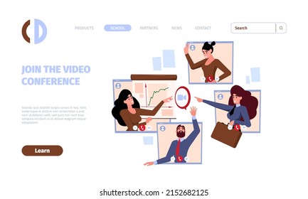 Desembarco de trabajo remoto. Conexión de equipo de personas de flujo de trabajo y diálogo remoto y plantilla de página web de vector de trabajo chillón