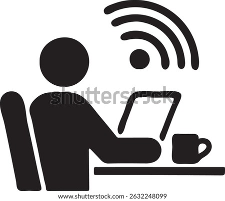 Remote Work Laptop Wi Fi Icon vector