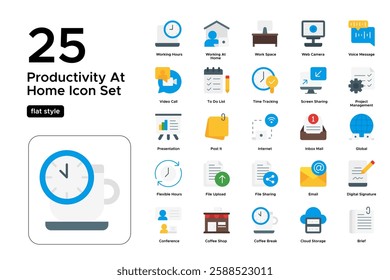 Remote Work Lifestyle. Flexible Jobs, Digital Collaboration, and Online Workspaces. Vector Illustration. Flat icon set