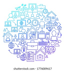 Remote Work Line Icon Circle Design. Vector Illustration of Outline Template.