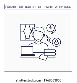 Remote work line icon. Conflict unaddressed longer. Stressful atmosphere at work.Career difficulties concept. Isolated vector illustration. Editable stroke