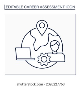 Remote Work Line Icon. Flexible Working Arrangement. Work From Remote Locations Outside Of Corporate Offices.Career Assessment Concept. Isolated Vector Illustration. Editable Stroke 