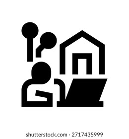 Icono de línea de trabajo remoto, símbolo de contorno para nómada digital, oficina en el hogar, Espacio de trabajo virtual, colaboración en línea y empleo flexible. Icono de signo de Vector.
