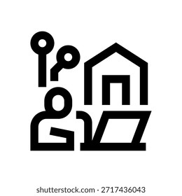 Icono de línea de trabajo remoto, símbolo de contorno para nómada digital, oficina en el hogar, Espacio de trabajo virtual, colaboración en línea y empleo flexible. Icono de signo de Vector.