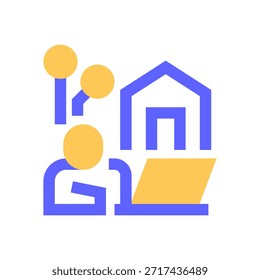 Icono de línea de trabajo remoto, símbolo de contorno para nómada digital, oficina en el hogar, Espacio de trabajo virtual, colaboración en línea y empleo flexible. Icono de signo de Vector.