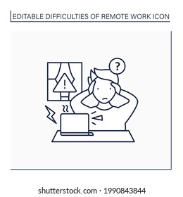 Remote Work Line Icon. Technical, Equipment Issues.Work Instrument Broken. Career Difficulties Concept. Isolated Vector Illustration. Editable Stroke