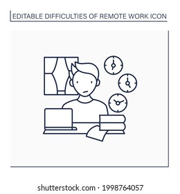 Remote work line icon. Time zone differences. Sync problems. Confusion at different times. Career difficulties concept. Isolated vector illustration. Editable stroke