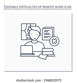 Remote work line icon. Tribal knowledge. Lack of documentation. Organization collective wisdom.Career difficulties concept. Isolated vector illustration. Editable stroke