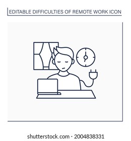 Remote work line icon. Unplugging after work. Low energy level. Tired. Impossible to maintain productivity. Freelance concept. Isolated vector illustration. Editable stroke