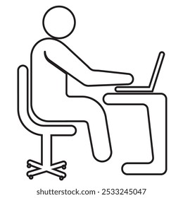 Remote work line icon, vector design. Person working on laptop. Man sitting on a chair with laptop. Business man icon, vector, Freelancer vector, icon. Office Working icon, vector, logo, app design.