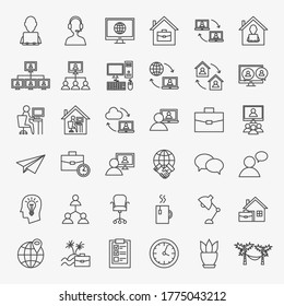 Remote Work Line Icons Set. Vector Thin Outline Freelance Symbols.