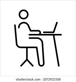 Remote Work. Line Symbol Worker Man at the Desk Designer-Freelancer. Icon in Outline Style From the Set Icons of Coworking and Workplace or Workspace. Custom Vector Pictogram Editable Stroke.