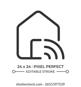 Ícone de interface do usuário da linha de trabalho remota. Casa inteligente. Tecnologia moderna. Wifi, online. Sistema de automação, controle. Símbolo de contorno de vetor isolado. Elemento linear da interface do usuário do Webdesign, pixel perfect