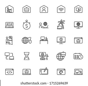 Iconos vectoriales de línea de trabajo remoto aislados en fondo blanco. W