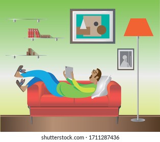 Remote work lying on the couch via tablet