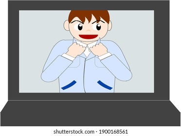 Remote work man work clothes blue
