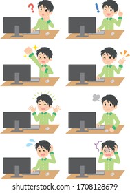 remote work man expression and emotions illust set