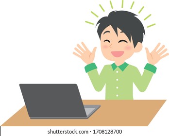 remote work man expression and emotions,happy
