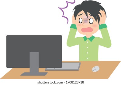 expresión y emociones del hombre de trabajo remoto, shock