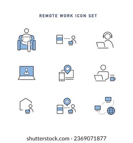Conjunto de iconos de trabajo remoto y nuevo estilo de trabajo