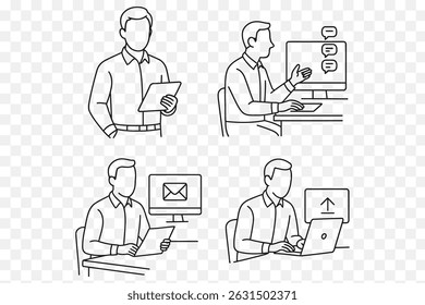  Remote Work  Online Communication Line Art Set Minimalist Business Vectors
