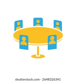 Remote Work. Online meeting icon. Round table room with avatar icon. collaboration, online, remote. Flat design style