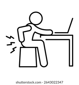 Remote work pain icon Outline style symbol showing employee suffering from ergonomic issues and lower back stress
