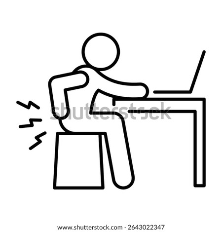 Remote work pain icon Outline style symbol showing employee suffering from ergonomic issues and lower back stress
