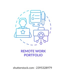Icono de concepto de degradado azul de la cartera de trabajo remoto. Aplicación de trabajo. Contratista independiente. Profesional independiente. Ilustración de línea delgada de ideas abstractas de trabajo y viajes. Esquema aislado