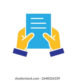 Remote Work. Shared docs icon. Two hands holding shared document. collaboration, online, remote. Flat design style