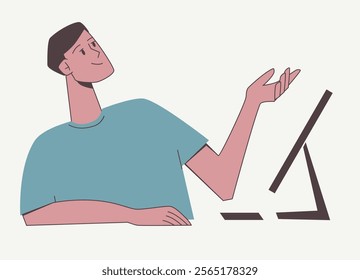 Remote work, social networking, cv, exam preparation, homework. Man with cv or laptop, working. Vector illustration, flat style view from above