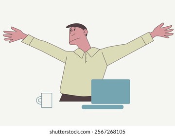 Remote work, social networking, cv, exam preparation, homework. Man with cv or laptop, working. Vector illustration, flat style view from above