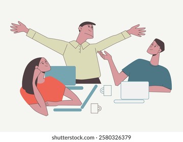 Remote work, social networking, cv, exam preparation, homework. Man with cv or laptop, working. Vector illustration, flat style view from above