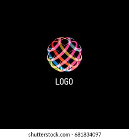Remote work symbol, global round vector logo concept. Colorful circle arc line art vector logo on black background. Earth day icon.